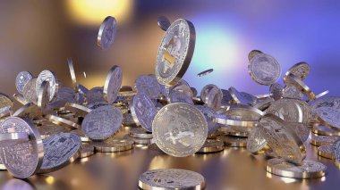 Bir yığının üstüne düşen Bitcoins