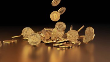 Bir yığının üstüne düşen Bitcoins