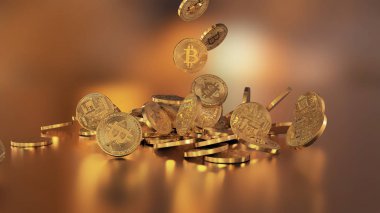 Bir yığının üstüne düşen Bitcoins