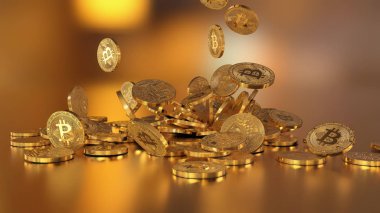 Bir yığının üstüne düşen Bitcoins