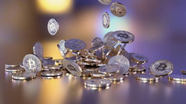 Bir yığının üstüne düşen Bitcoins