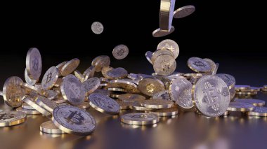 Bir yığının üstüne düşen Bitcoins