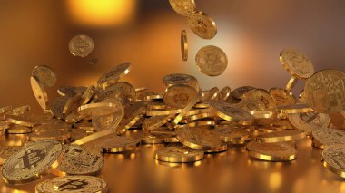 Bir yığının üstüne düşen Bitcoins