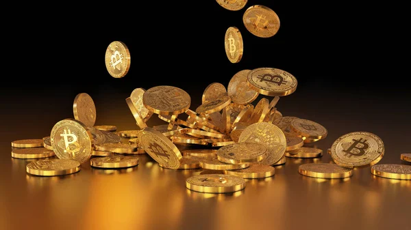 Bir yığının üstüne düşen Bitcoins