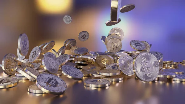 Bir yığının üstüne düşen Bitcoins