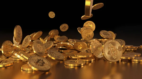 Bitcoins fallen auf einen Haufen — Stockfoto