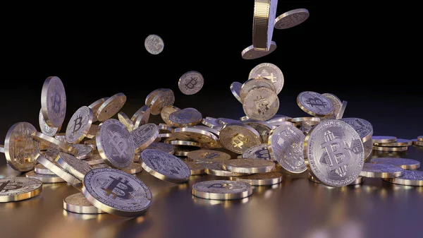 Bitcoiny spadające na kupie — Zdjęcie stockowe