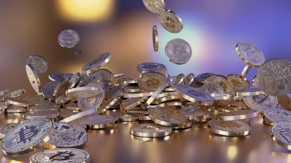 Bir yığının üstüne düşen Bitcoins