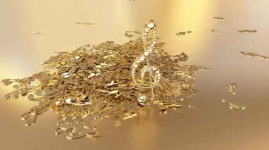 müzikal bir tiz nota anahtarı ve düşen notlar 3D render