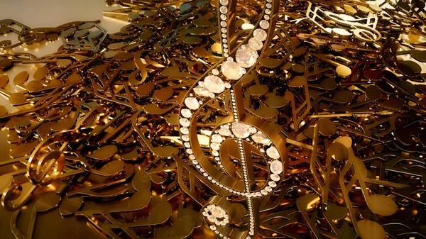 müzikal bir tiz nota anahtarı ve düşen notlar 3D render