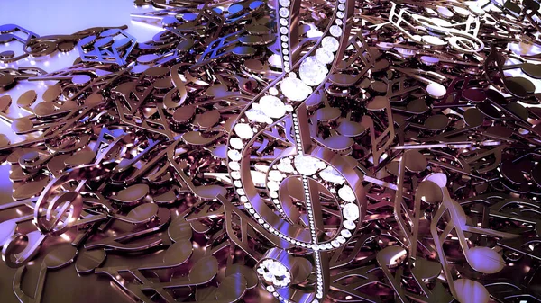 müzikal bir tiz nota anahtarı ve düşen notlar 3D render