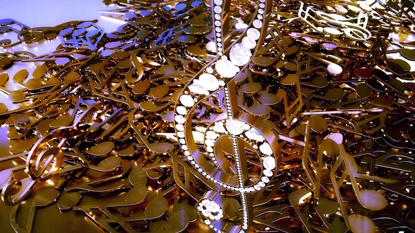 müzikal bir tiz nota anahtarı ve düşen notlar 3D render