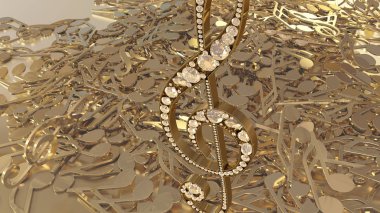 müzikal bir tiz nota anahtarı ve düşen notlar 3D render