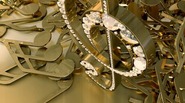 müzikal bir tiz nota anahtarı ve düşen notlar 3D render