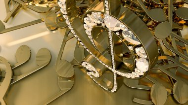 müzikal bir tiz nota anahtarı ve düşen notlar 3D render