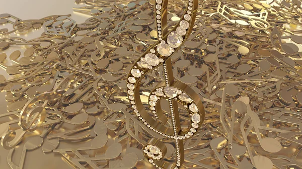 müzikal bir tiz nota anahtarı ve düşen notlar 3D render