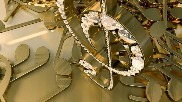 müzikal bir tiz nota anahtarı ve düşen notlar 3D render