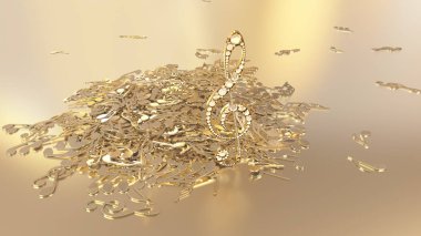 müzikal bir tiz nota anahtarı ve düşen notlar 3D render