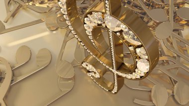 müzikal bir tiz nota anahtarı ve düşen notlar 3D render