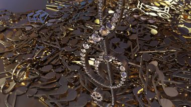 müzikal bir tiz nota anahtarı ve düşen notlar 3D render