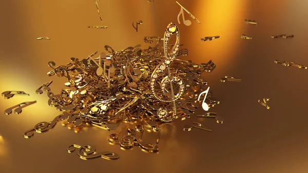 müzikal bir tiz nota anahtarı ve düşen notlar 3D render