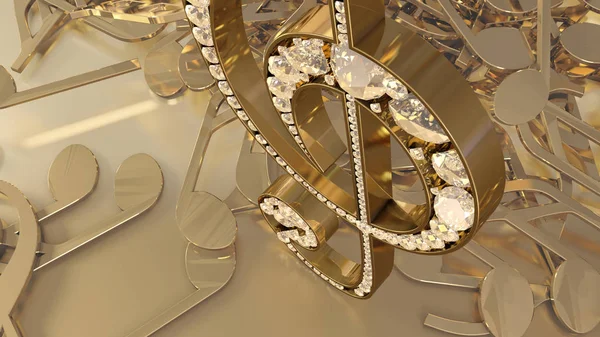 müzikal bir tiz nota anahtarı ve düşen notlar 3D render