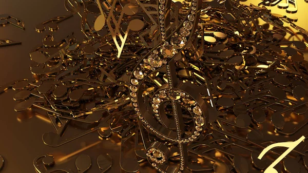 müzikal bir tiz nota anahtarı ve düşen notlar 3D render