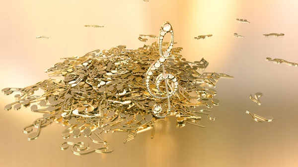 müzikal bir tiz nota anahtarı ve düşen notlar 3D render