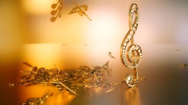 müzikal bir tiz nota anahtarı ve düşen notlar 3D render