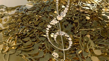 müzikal bir tiz nota anahtarı ve düşen notlar 3D render