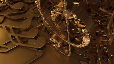 müzikal bir tiz nota anahtarı ve düşen notlar 3D render