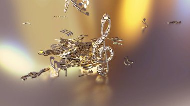 müzikal bir tiz nota anahtarı ve düşen notlar 3D render