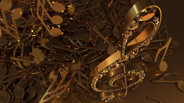 müzikal bir tiz nota anahtarı ve düşen notlar 3D render