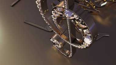 müzikal bir tiz nota anahtarı ve düşen notlar 3D render