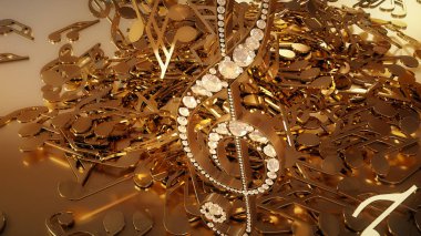 müzikal bir tiz nota anahtarı ve düşen notlar 3D render