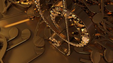 müzikal bir tiz nota anahtarı ve düşen notlar 3D render