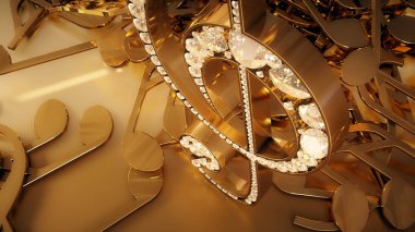 müzikal bir tiz nota anahtarı ve düşen notlar 3D render