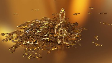 müzikal bir tiz nota anahtarı ve düşen notlar 3D render