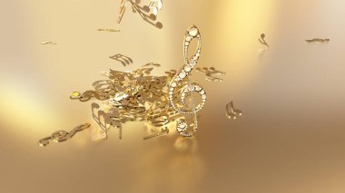 müzikal bir tiz nota anahtarı ve düşen notlar 3D render