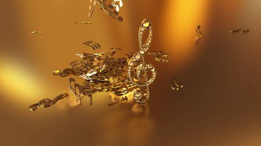 müzikal bir tiz nota anahtarı ve düşen notlar 3D render