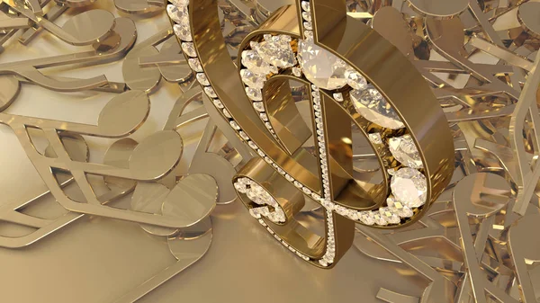 müzikal bir tiz nota anahtarı ve düşen notlar 3D render