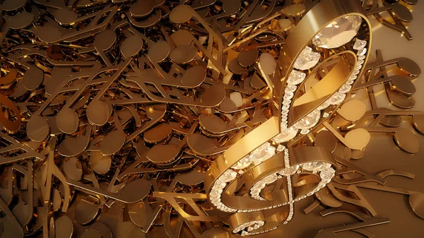 müzikal bir tiz nota anahtarı ve düşen notlar 3D render