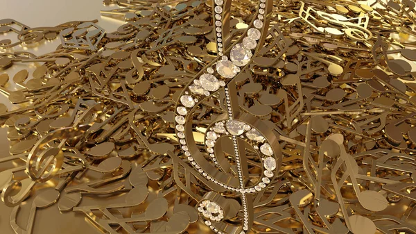 müzikal bir tiz nota anahtarı ve düşen notlar 3D render