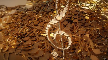 müzikal bir tiz nota anahtarı ve düşen notlar 3D render