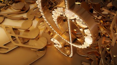 müzikal bir tiz nota anahtarı ve düşen notlar 3D render