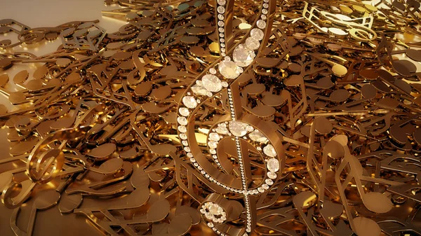 müzikal bir tiz nota anahtarı ve düşen notlar 3D render