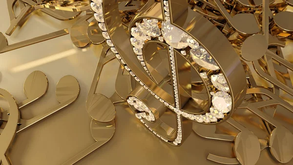 müzikal bir tiz nota anahtarı ve düşen notlar 3D render