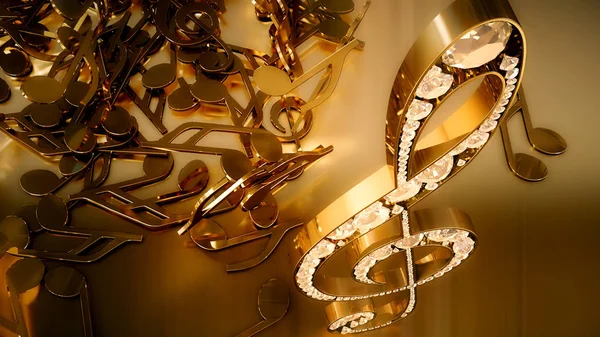 müzikal bir tiz nota anahtarı ve düşen notlar 3D render