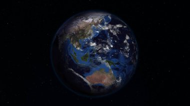 3D render yıldızlı gökyüzünün arka planı uzaydan Dünya. Gölge ve şehirler ile gezegenin ışıklı yan