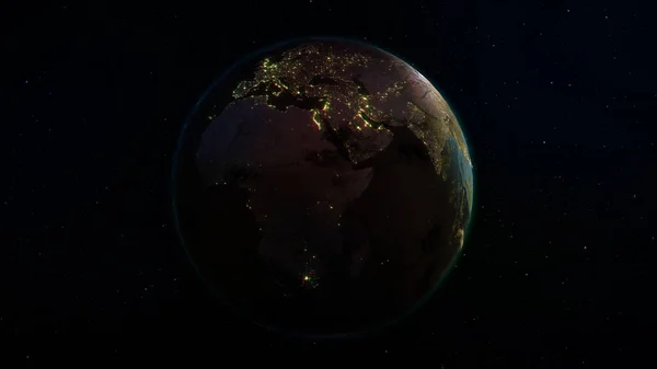 Renderowania Ziemi Kosmosu Tle Rozgwieżdżone Niebo Cień Oświetlony Stronie Planety — Zdjęcie stockowe